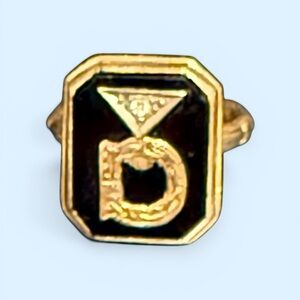 Vintage 14K Gold Onyx Diamond Initial D Signet Ring Art Deco